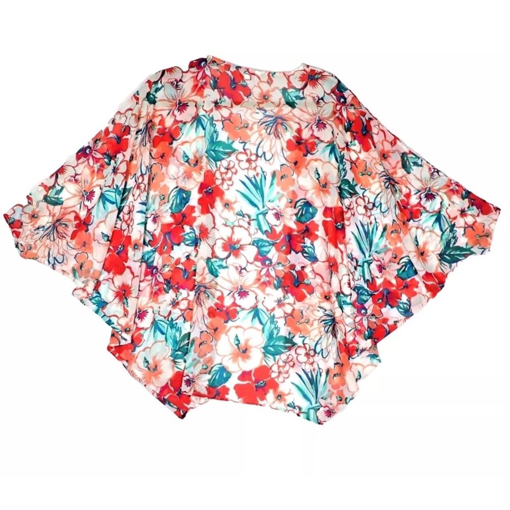 Charming Charlie Sheer Cover Up Top Womans Medium Hawaiian Floral Open Front - Picture 3 of 6